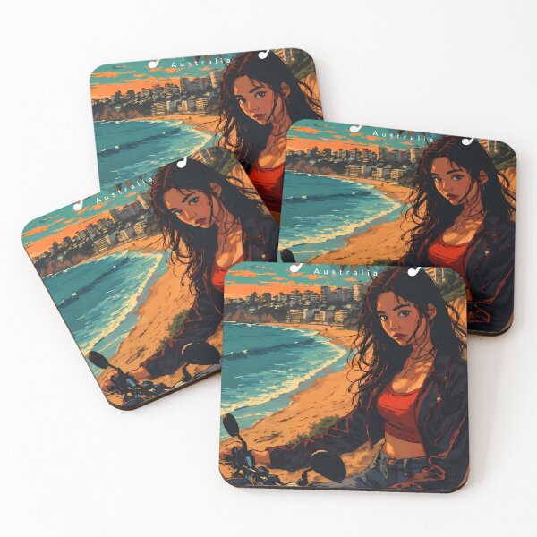 Item preview, Coastal Rider - Retro Anime Girl and Motorcycle at Bondi Beach designed and sold by JacksoonLester.