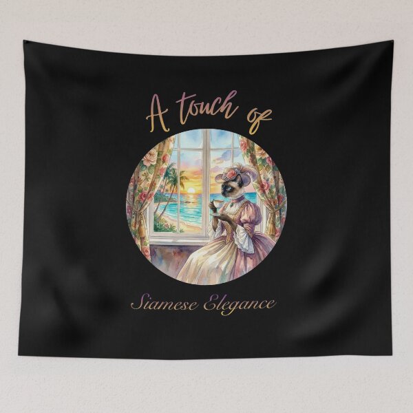 Item preview, Siamese Elegance Victorian Cat Lady at Tropical Sunset Window designed and sold by Fateh-Kro ⭐⭐⭐⭐⭐.