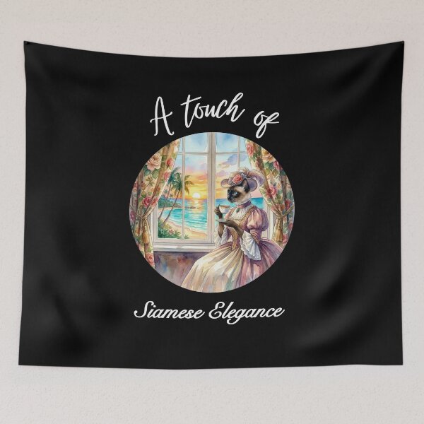Item preview, Siamese Elegance Victorian Cat Lady at Tropical Sunset Window designed and sold by Fateh-Kro ⭐⭐⭐⭐⭐.