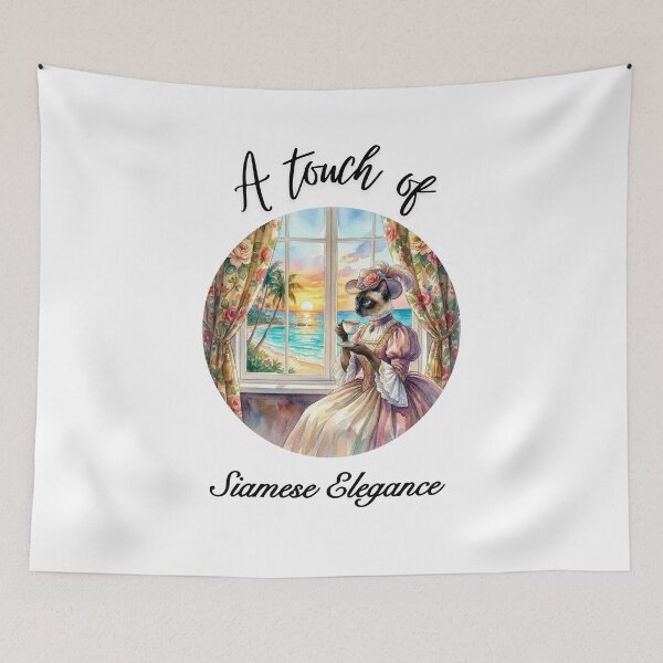 Item preview, Siamese Elegance Victorian Cat Lady at Tropical Sunset Window designed and sold by Fateh-Kro ⭐⭐⭐⭐⭐.