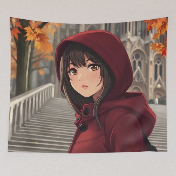 Item preview, Anime Girl Autumn Sagrada Familia Barcelona Spain Gothic Architecture designed and sold by Chibifaceneko.