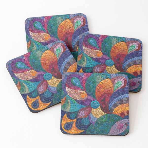 Item preview, Gaudi Inspired Mosaic Tile Ornament Vivid Flowers Pattern designed and sold by GrinGalore.
