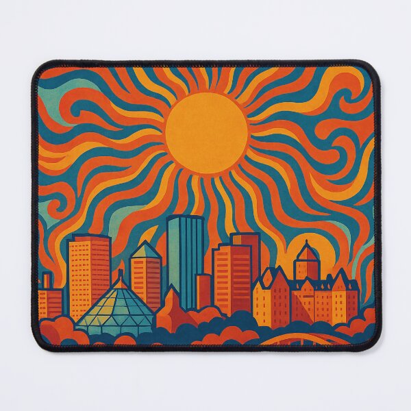 Item preview, Trippy Psychedelic Poster of Edmonton | Neon River Valley Vision | Surreal Northern Prairie City Art designed and sold by PaintedPixels01.
