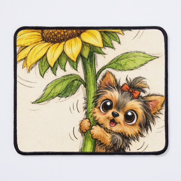 Item preview, Cute Yorkie with Sunflower – Whimsical Yorkshire Terrier Art designed and sold by Darlin8888.