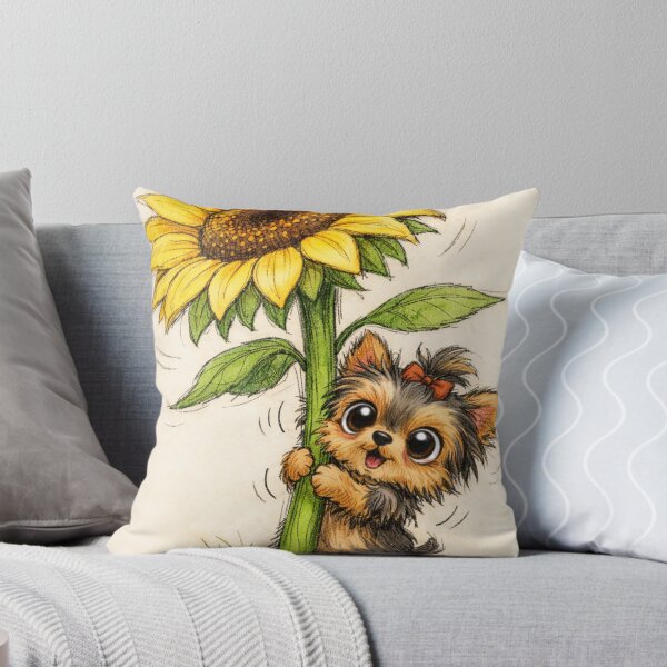 Item preview, Cute Yorkie with Sunflower – Whimsical Yorkshire Terrier Art designed and sold by Darlin8888.