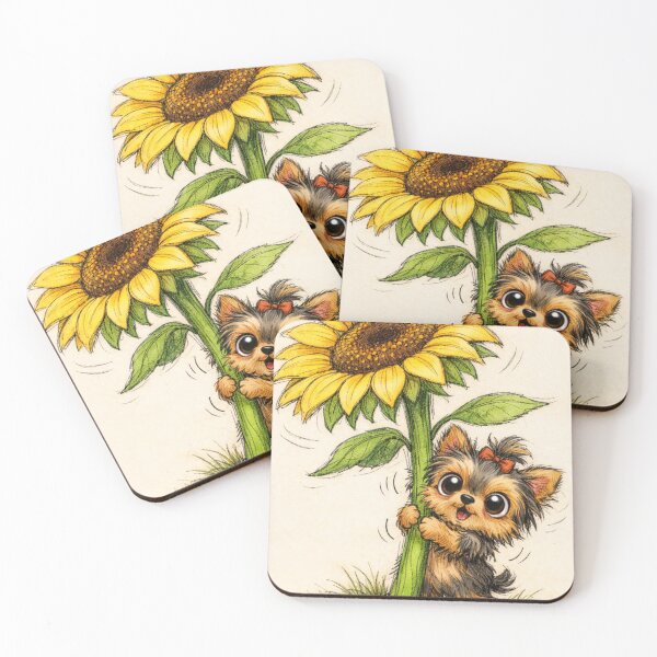 Item preview, Cute Yorkie with Sunflower – Whimsical Yorkshire Terrier Art designed and sold by Darlin8888.