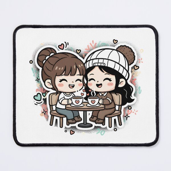Item preview, Cute Chibi Girls Enjoying Coffee Together at Cafe designed and sold by Clay Artista.