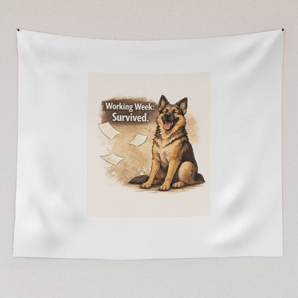 Item preview, Working Week Survived – German Shepherd Friday Mood designed and sold by Zampettalibera.