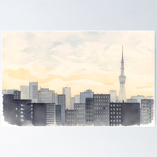 Artikelvorschau, Tokyo Skytree Aquarellhorizont entworfen und verkauft von julituslab.
