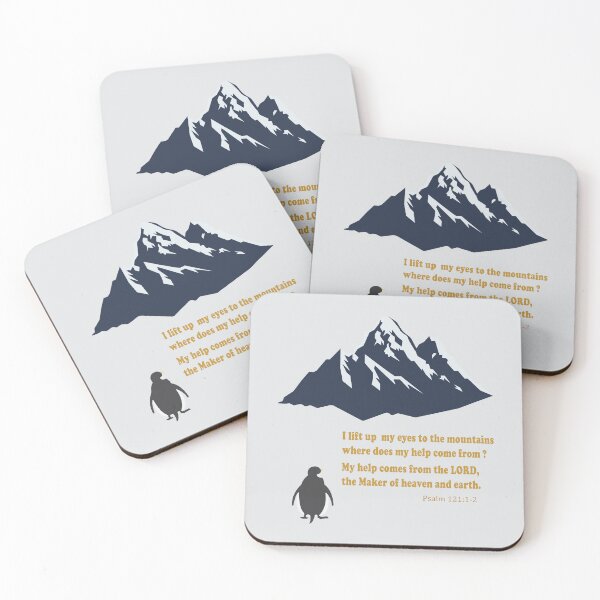 Item preview, I lift up my eyes - Psalms 121:1-2 | penguin and mountain| christain bible quote design designed and sold by Cheerist .