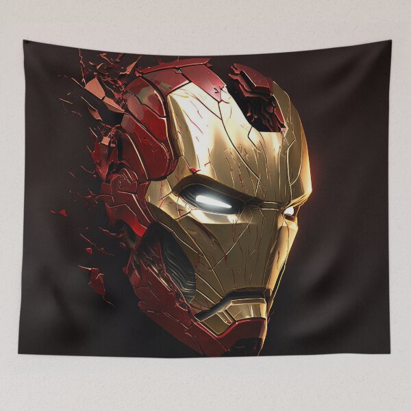 Item preview, Damaged Crimson Helm - Gold & Red Tech Mask Art designed and sold by AetherVibes.