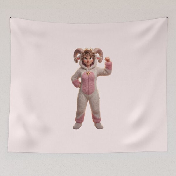 Item preview, Strong Aries Zodiac Girl in Ram Onesie Flexing designed and sold by PixMoody.