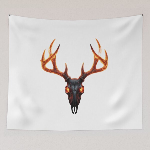 Item preview, Demon Deer Skull With Fire Antlers – Dark Fantasy Art designed and sold by NeoTeeFusion.