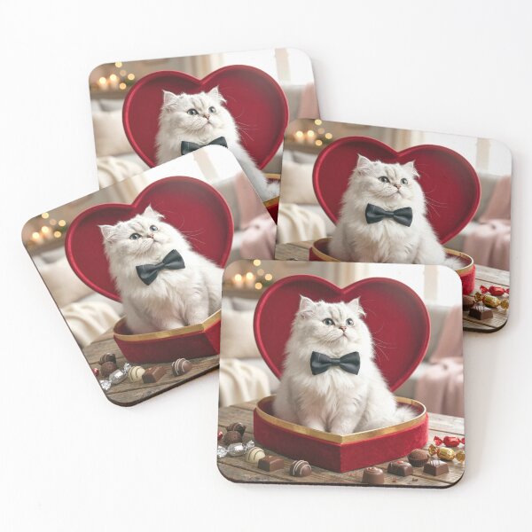 Item preview, White Cat In a Valentine Chocolate Candy Box designed and sold by Maria Dryfhout.
