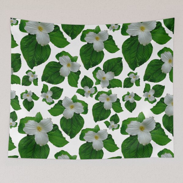 Item preview, White trillium pattern, wild white forest flowers, State of Michigan wildflower  designed and sold by hollycooper.