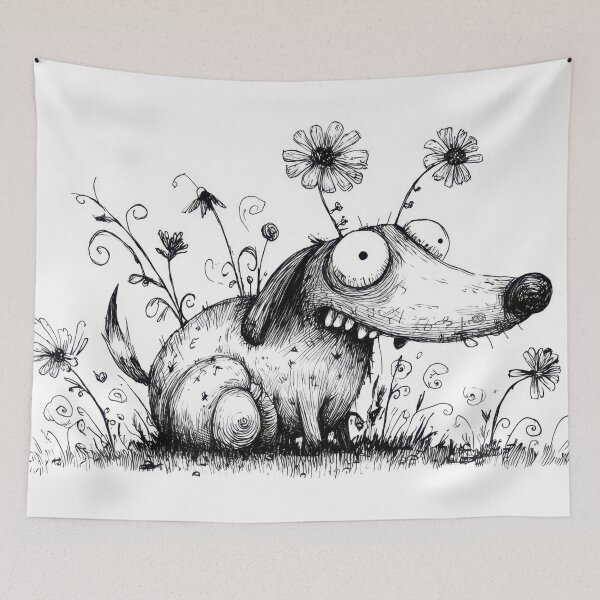 Item preview, Funny dog with big eyes and flowers designed and sold by anytka.