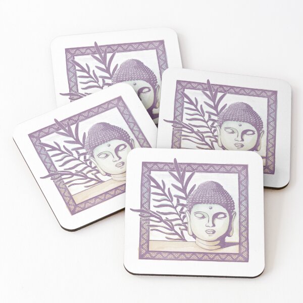 Item preview, Buddha Head Statue with Palm Fronds Watercolor - Plum + Rainbow Sorbet designed and sold by Irene Estelle.