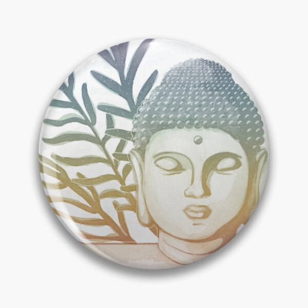Item preview, Buddha Head Statue with Palm Fronds Watercolor - Rainbow Sunset + Rainbow Sorbet designed and sold by Irene Estelle.