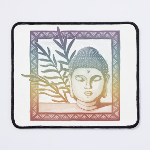 Item preview, Buddha Head Statue with Palm Fronds Watercolor - Rainbow Sunset + Rainbow Sorbet designed and sold by Irene Estelle.