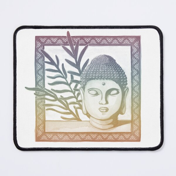 Item preview, Buddha Head Statue with Palm Fronds Watercolor - Rainbow Sunset + Rainbow Sorbet 2 designed and sold by Irene Estelle.