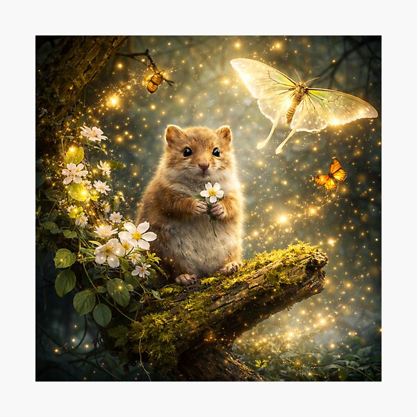 Item preview, Dormouse Pollinator Spirit – Glowing Spring Woodland Wildlife Art designed and sold by GeoWild Designs.