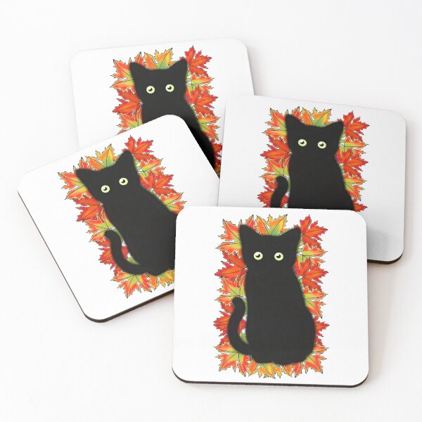 Item preview, Cute Black cat  Halloween fun colorful Autumn leaves  designed and sold by hollycooper.