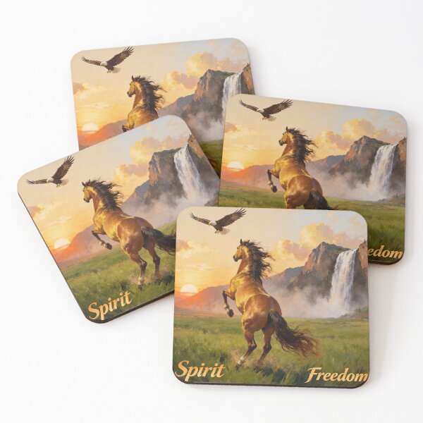 Item preview, Wild Spirit and Freedom Horse Eagle Mountain Sunset Art designed and sold by Pandora´s Box.
