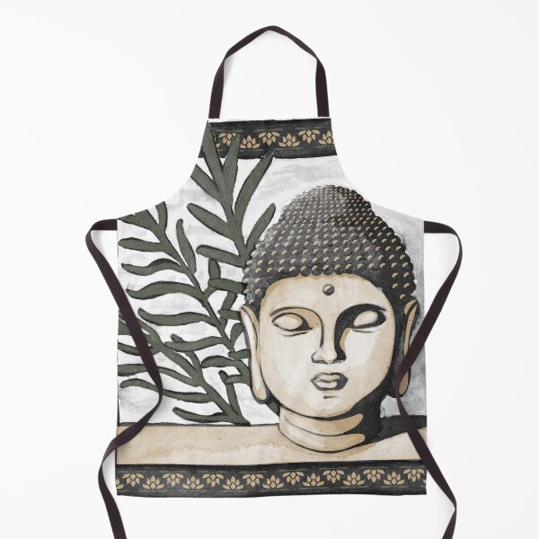 Item preview, Buddha Head Statue with Palm Fronds Watercolor - Coal, Fawn, Pine designed and sold by Irene Estelle.