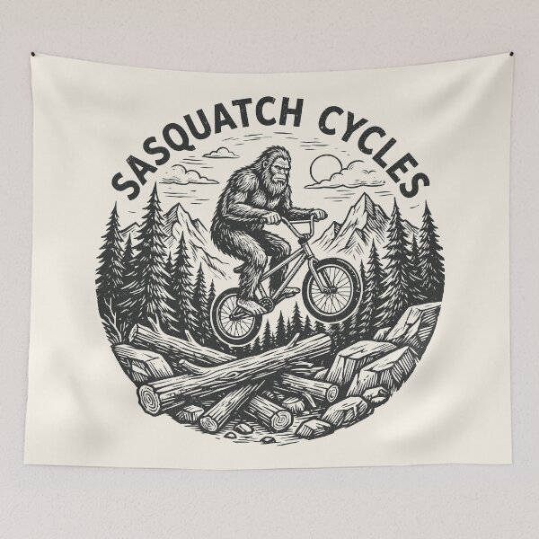 Item preview, Bigfoot Sasquatch Biking Vintage Cycling Mountains designed and sold by Y-Vibes.
