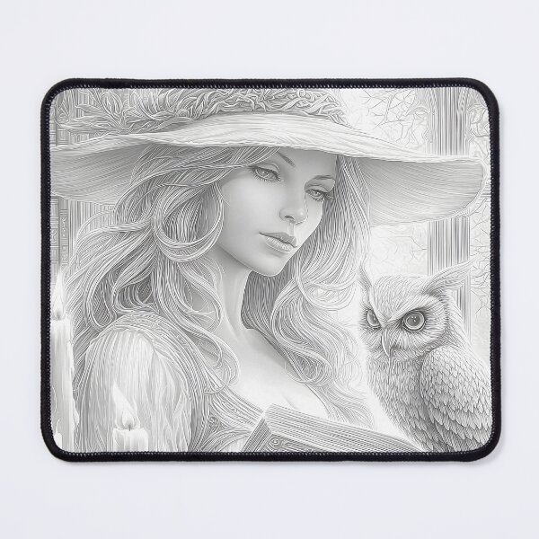 Item preview, Mystic Witch and Owl Enchanted Grimoire grayscale designed and sold by Shoot-The-Moon.