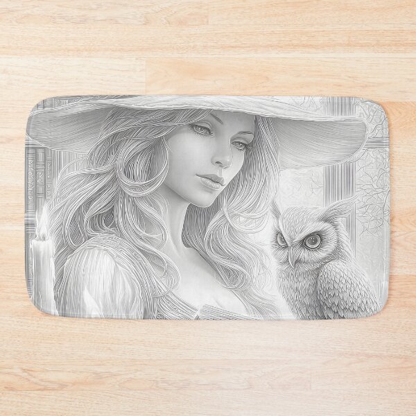 Item preview, Mystic Witch and Owl Enchanted Grimoire grayscale designed and sold by Shoot-The-Moon.