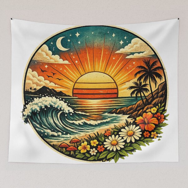 Item preview, Vintage Sunset Wave Circle (Retro Coastal Vibes) designed and sold by Orbit&Ink.