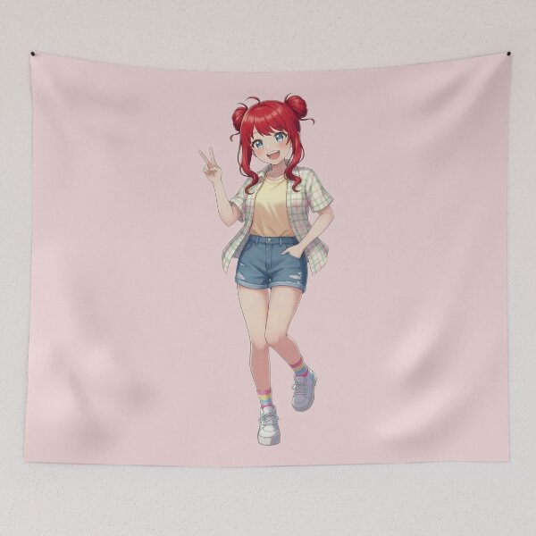 Item preview, Cheerful Anime Girl – Cute Red-Haired Anime Character Illustration designed and sold by Y-MOONSTAR.