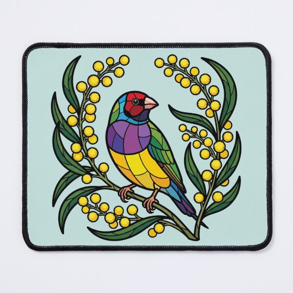 Item preview, Gouldian Finch Stained Glass Botanical Bird Art designed and sold by BirdsnStuff.