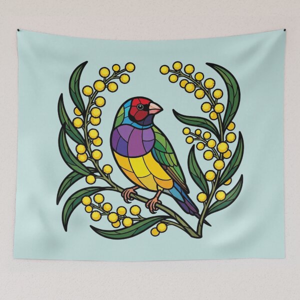 Item preview, Gouldian Finch Stained Glass Botanical Bird Art designed and sold by BirdsnStuff.