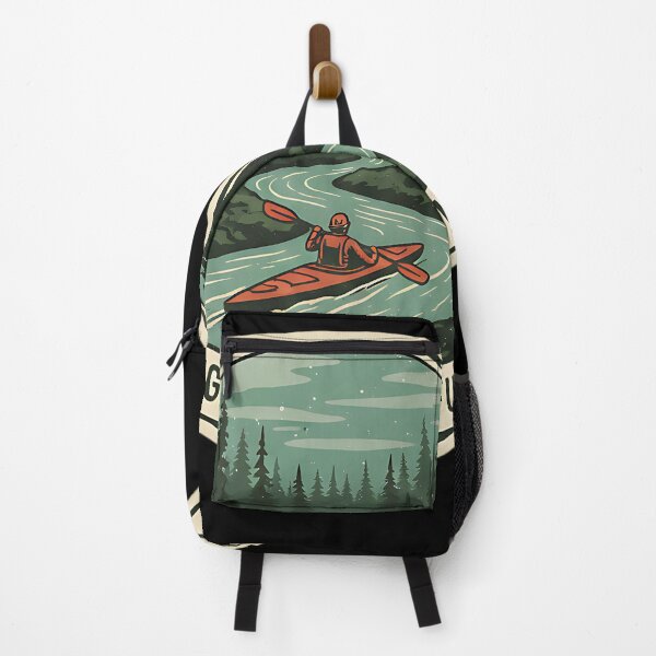 Item preview, Retro Kayaking River Forest Adventure Badge designed and sold by Silent Watch Threads..