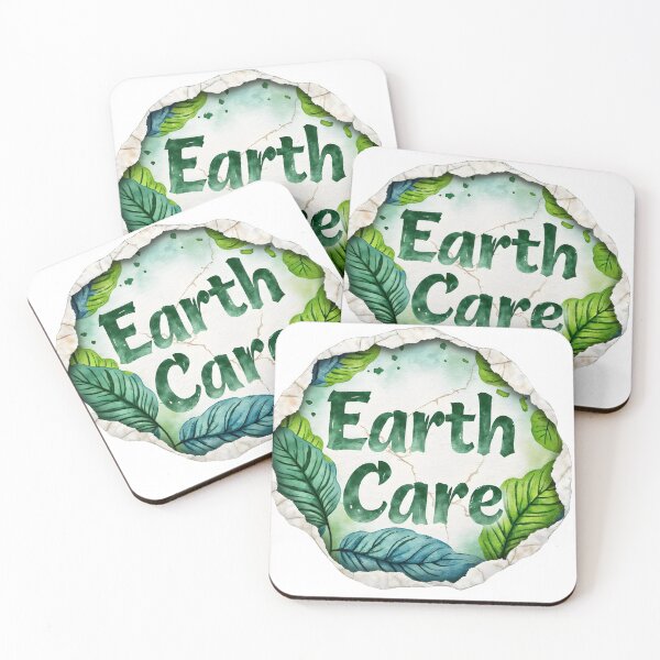Item preview, Earth Care logo with green leaves on cracked stone background designed and sold by Creative88Art.