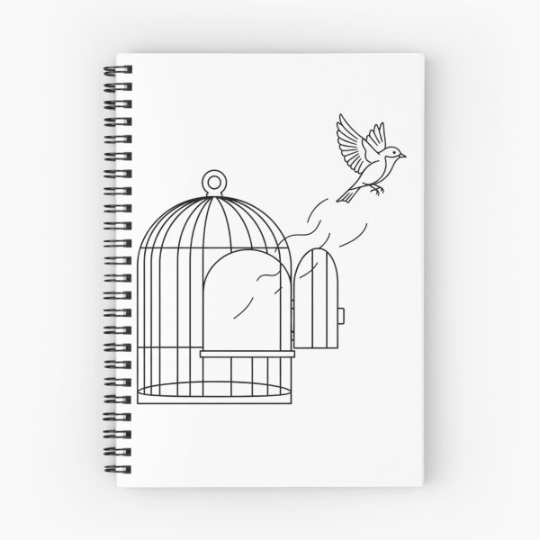 Item preview, Jaula de pájaros huyendo: arte lineal minimalista de liberación designed and sold by KivaroArt.