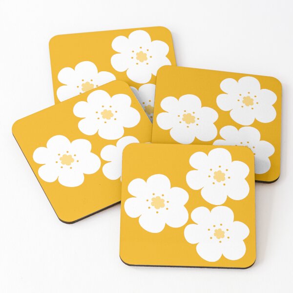 Item preview, 60's 70's Retro Scandinavian Flowers in White, Gold and Yellow designed and sold by MellowCat.