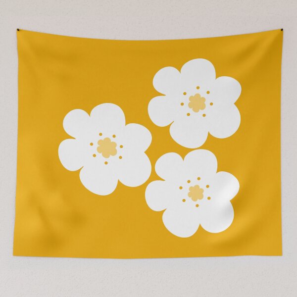 Item preview, 60's 70's Retro Scandinavian Flowers in White, Gold and Yellow designed and sold by MellowCat.