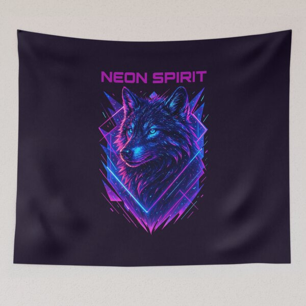 Item preview, Neon Spirit Cyber Wolf Galactic Synthwave Pulse designed and sold by MarCinu Art.