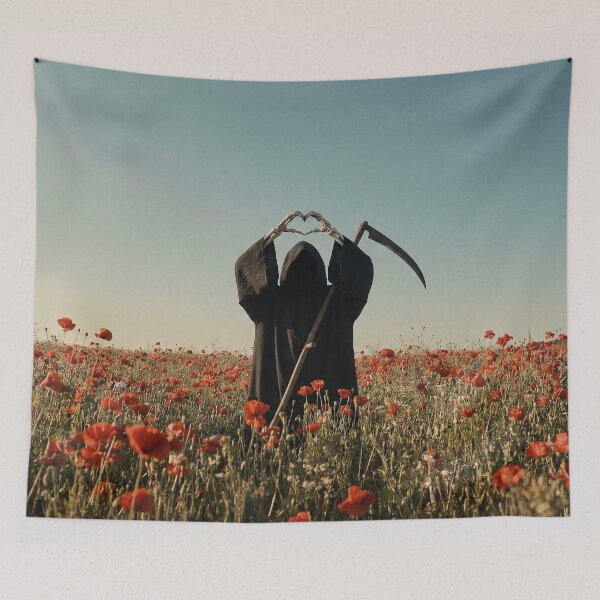 Item preview, Love You to Death: Grim Reaper Heart Hands in Poppy Field designed and sold by AgingeR.