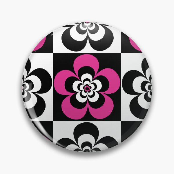 Item preview, 60s 70s Retro Psychedelic Mod Flowers in Black, White and Pink designed and sold by MellowCat.