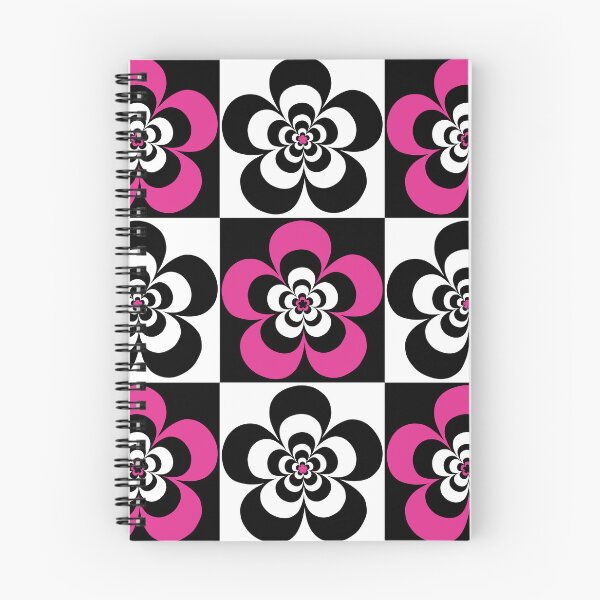 Item preview, 60s 70s Retro Psychedelic Mod Flowers in Black, White and Pink designed and sold by MellowCat.