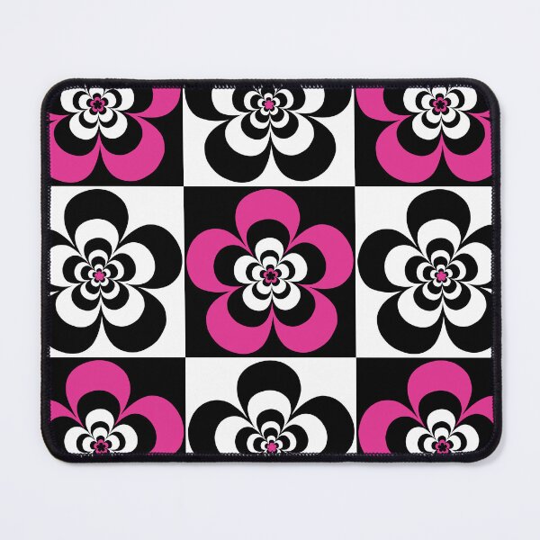 Item preview, 60s 70s Retro Psychedelic Mod Flowers in Black, White and Pink designed and sold by MellowCat.