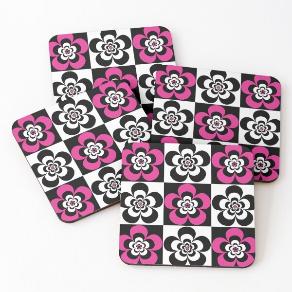 Item preview, 60s 70s Retro Psychedelic Mod Flowers in Black, White and Pink designed and sold by MellowCat.