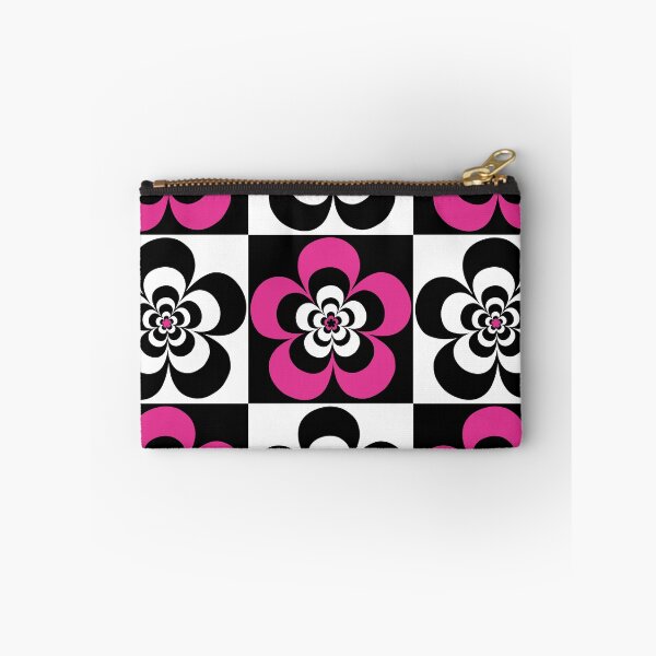 Item preview, 60s 70s Retro Psychedelic Mod Flowers in Black, White and Pink designed and sold by MellowCat.