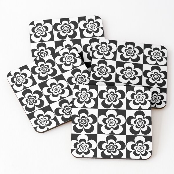 Item preview, 60s 70s Retro Psychedelic Mod Flowers in Black and White designed and sold by MellowCat.