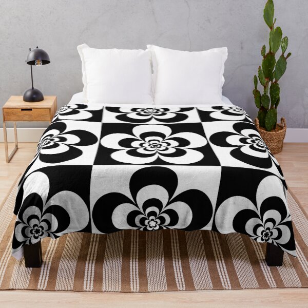 Item preview, 60s 70s Retro Psychedelic Mod Flowers in Black and White designed and sold by MellowCat.