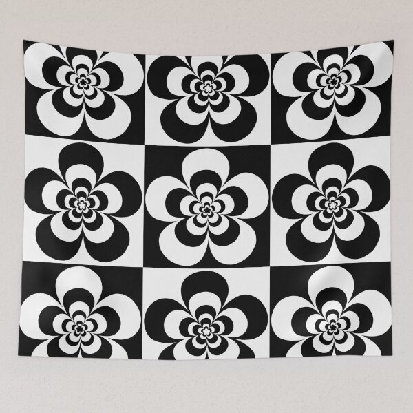 Item preview, 60s 70s Retro Psychedelic Mod Flowers in Black and White designed and sold by MellowCat.
